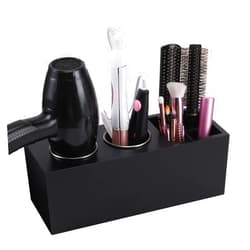 RAIKEDR Hair Dryer Countertop Holder, Hair Tool Organizer Wall Mount, Blow Dryer Holder Cabinet Door Organizer, Bathroom Countertop Blow Dryer Holder and Curling Iron Holder (Cedar Wood, Black)