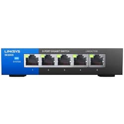 Linksys SE3005: 5-Port Gigabit Ethernet Unmanaged Switch, Computer Network, Auto-Sensing Ports Maximize Data Flow for up to 1,000 Mbps (Black, Blue)