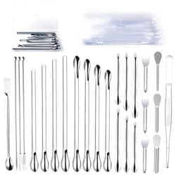 Foosi 25 Pcs Stainless Steel Lab Spatula Micro Scoop Set Laboratory Tiny Mixing Spatula with Tweezers Long Sampling Spoon for Powders Gel Cap Capsule Filler (25Pcs)