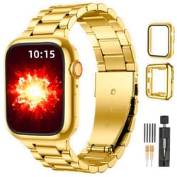 Lerobo Compatible for Apple Watch Band Ultra 49mm 44mm 45mm 46mm 42mm 38mm 40mm 41mm, Solid Stainless Steel Metal Band with 2 Pack Protective Case for iWtach Series 10 9 8 7 6 5 4 3 2 1 SE Men Women