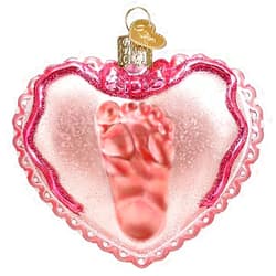 Old World Christmas Ornaments Baby Girl's Footprint Glass Blown Ornaments for Christmas Tree
