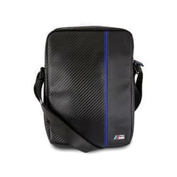 CG MOBILE BMW Messenger Bag, Chest Bag, Cross-Body Bag for Men, 9-10 Inch Work & Tablet Bag PU Carbon Effect with Back Pocket for Gadgets, Smartphones or Wallet in Black/Navy