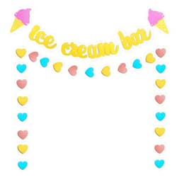 TTSAM Gold Glittery Ice Cream Bar & Ice Cream Sign Banner and Pink, Blue, Gold Heart Paper Garland Birthday Party Ice Cream Theme Party Summer Theme Party Baby Shower Wedding Decorations Cute Photo Prop