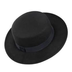 Mawjom Wide-Brim-Felt-Panama-Fedora-Hat with Flat-Top-Pork-Pie Cap for Women Men (Size:M)