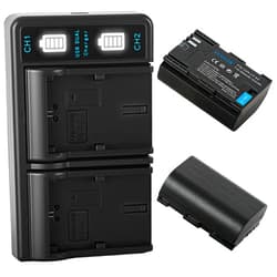 FCDAZR LP-E6 LP-E6N Battery(2-Pack) and Dual USB Charger Compatible with Canon EOS 5D Mark II III IV, 5DS, 5DS R, 6D, 6D Mark II, 7D, 7D Mark II, 60D, 70D, 80D, 90D, R, R5, C700, XC10, XC15 Cameras