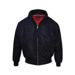 Spirit of England Black Harrington-Style Jacket Winter Melton Wool Warm Tartan Lined