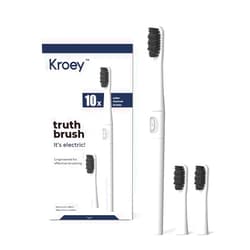 Kroey sonic electric toothbrush powered by battery with 2 brush heads， DuPont activated carbon bristles IPX7 Waterproof for Adults and Kids (White)