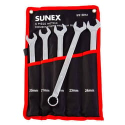 Sunex Tools 9918MA Metric V-Groove Combination Wrench Set, 20mm - 24mm, Fully Polished, 5-Piece (Includes Roll-Case)