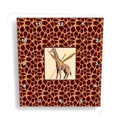 3dRose dpp_38689_1 Giraffe Print with Giraffe Wall Clock, 10 by 10-Inch