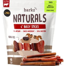 Barkz Naturals 6 Inch Thick Odor-Free Bully Sticks for Small to Medium Dogs, (6 Inch, 6 Pack), Strong Chewers, All-Natural Beef Pizzle Dog Chews