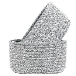 ABenkle 【2 Pack】 Small Woven Baskets, Tiny Oval Shallow Storage Baskets, Mini Cotton Rope Empty Decorative Basket, Boho Little Organizer Bins for Bathroom, Cat Dog Toy Gifts Baskets