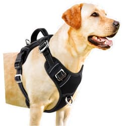 BARKBAY No Pull Dog Harness 3 Buckles Large Reflective Dog Harness with Front Clip and Easy Control Handle for Walking Training Running with ID tag Pocket(Black,L)