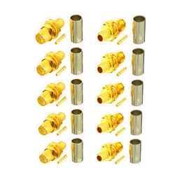 Bingfu SMA Female Bulkhead Mount Crimp Solder Attachment 50 Ohm Gold Plated Copper Connector (10-Pack) Compatible with RG58 RG303 RG141 RG142 RG400 Low Loss 195 Coaxial Coax Jumper Cable