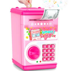 LJZJ Pink Piggy Bank for Kids with Password Code Lock and Auto Grab Bill Slot, PhilaeEC Real Money Cash Coin Can Saving Box Electronic Money Safe Bank, Hot Gift for 4 7 8 9 10 11 Year Old Boys Girls