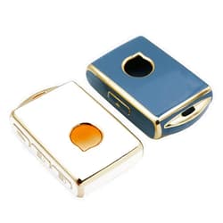 CHQLPBF 2 Pcs for Volvo Key Fob Cover XC90 XC60 S60 XC40 Keyless Full Covered Key Protector Shell TPU Fashion Golden Edge Key Case (White gray)