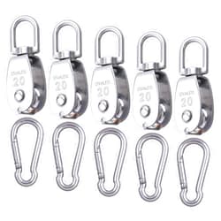 Shitime 5 Pcs M20 Single Pulley Block, 304 Stainless Steel Lifting Crane Swivel Pulley, Wire Rope Hanging Pulley Wheel, with 5 Pcs Spring Snap Hook