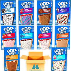 Mighty Merchandise Pop Tarts Frosted Toaster Pastries Ultimate Variety Pack - 10 Pack - 8 Pastries Per Box (80 Total) - With Mighty Merchandise Bag Clip