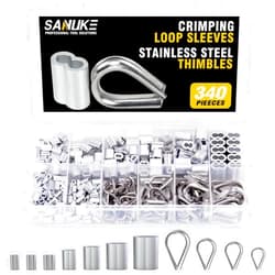 Sanuke 340PCS Stainless Steel Wire Rope Cable Thimbles Aluminum Crimping Loop Sleeve 3/64'' 1/16'' 5/64'' 3/32'' 3/16'' for Wire Rope Cable Thimbles Rigging