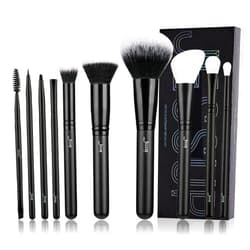 Jessup Makeup Brush Set 10pcs Black Make up Brushes Set Professional with Natural Synthetic Hair for Foundation Blending Blush Concealer Eyeshadow Eyebrow Eyeliner, T323