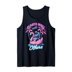 BizzyflyUSA Floats Well With Others Astronaut Flamingo Float Lazy River Tank Top