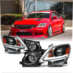 AKKON - For 2006-2011 Lexus GS300 GS350 Xenon Type Model LED Strip DRL Black Headlights Headlamps - Pair