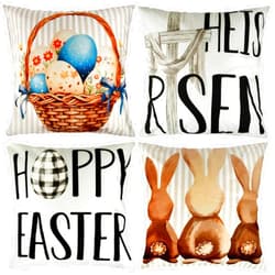 COVFEVER Set of 4 Easter Pillow Covers 18x18 inches, Easter Decorations for Home He is Risen Pillows Bunny Easter Buffalo Plaid Eggs Decorative Throw Pillows Spring Easter Farmhouse Decor