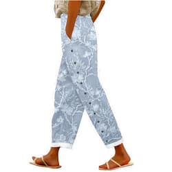 CHUOAND Linen Pants for Women Summer Drawstring Lightweight Elastic Waist Pants Loose Fit Beachwear Trousers