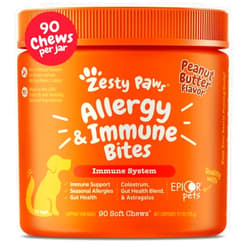Zesty Paws Dog Allergy Relief- Dog Itching Skin Relief- Dog Probiotics for Itchy Skin and Itchy Ears- Dog Allergy Paw Relief- Dog Allergy Chews- Dog Itch Relief - Dog Skin Allergy Relief - PB - 90ct