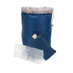 E-Living Large Capacity Portable Drawstring Cosmetic Bag for Makeup Storage, Toiletry Organizer, Bathroom Storage, and Carry On Travel - Blue & Gray