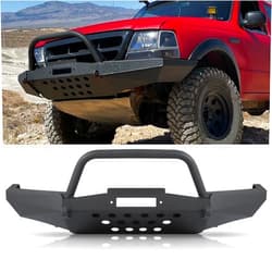 PARTREE Full Width Front Bumper for Ford Ranger 1998-2011, Off-road Front Bumper w/Winch Plate D-Ring Mounts Powder Coated Black Heavy-duty Steel Front Bumper