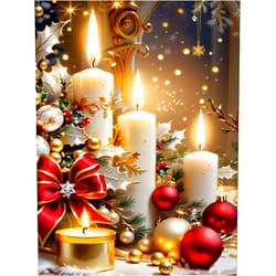 WUSARPLY Christmas Stamped Cross Stitch Kits - Christmas Candles Counted Cross Stitch Kits for Beginners Adults Needlepoint Cross-Stitch Patterns Dimensions Needlecrafts Embroidery Kits Arts and Crafts