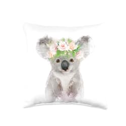 Bloom & Florence Koala Portrait Wearing a Flower Crown Cute Wildlife Gift. Throw Pillow, 16x16, Multicolor