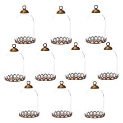 ZenRa 10 Pieces Clear Tube Glass Globe Bottle with Findings - Hollow Dome, Glass Vial Pendant Charms (25x18mm Bronze Lace)