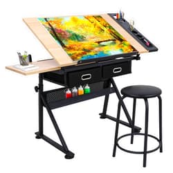 NOVA MICRODERMABRASION Adjustable Height Drafting Desk Drawing Table Tiltable Tabletop for Reading, Writing Art Craft w/Stool and Drawers