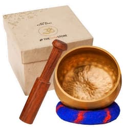 Ohm Store Tibetan Singing Bowl Set — Meditation Sound Bath Bowl and Wooden Striker with Lokta Gift Box — Hand Hammered Nepali Instrument for Yoga, Chakra Healing and Stress Relief