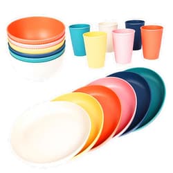 HORNORM 18pcs Wheat Straw Dinnerware Sets, Unbreakable dish Set Reusable Plates, Bowls, and Cups Set dishes Dishwasher Microwave Safe for Kitchen Outdoor Travel Camping (Macron Color)
