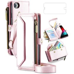 Asuwish Phone Case for iPhone 6/6s/7/8/SE 2020 2022 Zipper Wallet Cover with Screen Protector and Flip RFID Blocking Card Holder Cell i Six Seven 6a i6 i7 i8 7s 8s SE2020 SE2 2 SE2022 SE3 3 Women Rose Gold