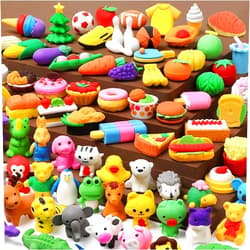 UMIKU 100 Pack Animal Pencil Erasers 3D Desk Pet for Kids Mini Puzzle Take Apart Eraser Student Classroom Prizes Rewards Easter Egg Fillers Treasure Box Back to School Supplies Kid Party Favors Gift