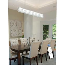 ykolupty Modern Crystal Chandelier Silver Rectangular Crystal Chandelier Contemporary Linear Pendant Ceiling Light Fixture for Living Dining Room Kitchen Island (L 40