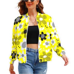 Sivbkyh Women's Zip-up Flight Yellow Florals Fall Jackets Lightweight Outwear