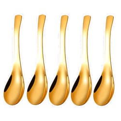 JYYHSF 5 PCS Stainless Steel Mirror Finish Soup & Dessert Spoons for Soup, Rice, Tea, Milk, Coffee & Ice Cream(Golden)