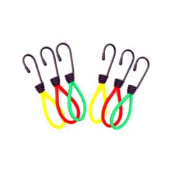 CAISGATO Bungee Cords with Hooks, 6 PCS Short Elastic Bungee Cords Rope with Spiral Hook, Heavy Duty Rubber Bungee Strapping Tape for Tarps, Tents, Wire Racks, Camping