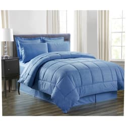 Sweet Home Collection 8 Piece Bed In A Bag with Dobby Stripe Vine Comforter, Sheet Set, Bed Skirt and Sham Set, Ocean Blue, King