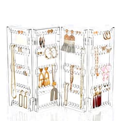 Sagler Jewelry Organizer - 6-Tier Earring Holder Rack For 140 Pairs - Compact Stand For Jewelry - Clear Acrylic Necklace Holder - Foldable & Freestanding Table Top Jewelry Holder - 11.57x4.8x3.46