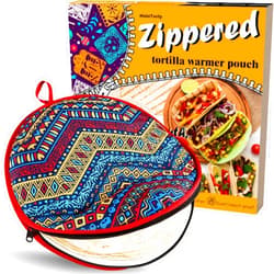 Woobud Zippered Tortilla Warmer Pouch - Fit 10’’ Burrito Size Tortillas, Upgraded Insulated Fabric - Semicircular Secure Zipper, Large Microwave Heater Portable Taco Holder for Picnic RV Lunch Trip, 12 inch