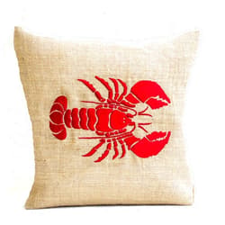 Amore Beaute Handcrafted Red Lobster Embroidered Pillow Cover in Natural Burlap - Sea Pillow Cover Nautical Accent for Beach Decor - Embroidered Pillow Cover (18