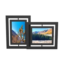 SONGMICS Picture Frames, Set of 2 Rotating Photo Frames for 5 x 7 Inch Pictures, Swivel Picture Frame, Double Glass, for Tabletop Display or Wall Hanging, MDF, Black URPF258B01