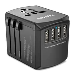 SCOOFEX Universal Travel Adapter, SCOOFEX International Plug Adapter with 4 USB Ports（2.4A）, AC Outlet Worldwide Wall Power Charger Converters for USA EU Europe UK AUS (Type C/G/A/I) Black-4USB