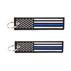 Great 1 Thin Blue Line American Flag Keychain Tag with Key Ring & Carabiner 2-Pack - Police & Law Enforcement