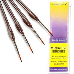 D'Artisan Shoppe Rigger Brush Watercolor. Liner Brushes for Painting. Script Liner 4pc Size 1 Precision Set. Artist Pinstriping, Miniature Painting, and Fine Detail for Acrylic Painting
